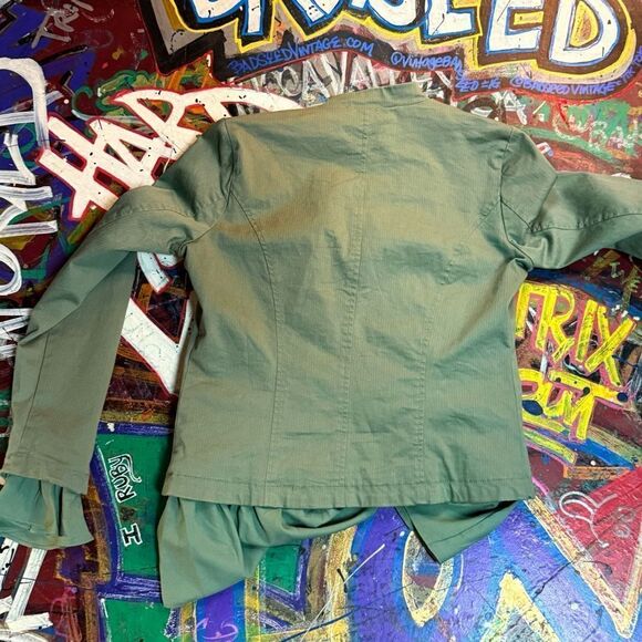 Free People Ruffle-Trim Military-Style Jacket in Sage Green -  Size XS - Picture 10 of 14